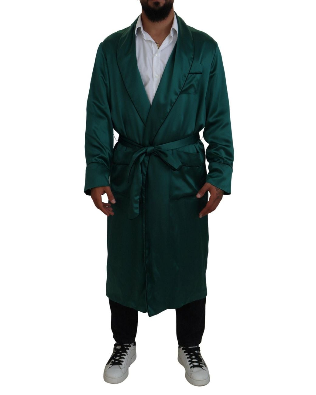 Dolce & Gabbana Green Silk Waist Belt Robe Sleepwear for men