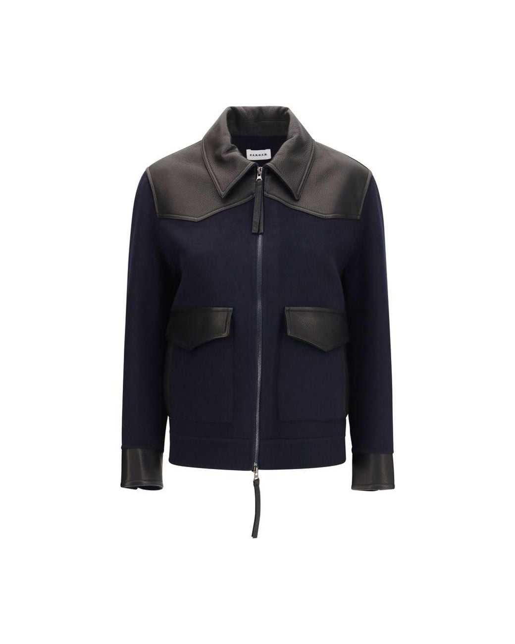 P.A.R.O.S.H. Blue Wool Oves Aries Leather Jacket
