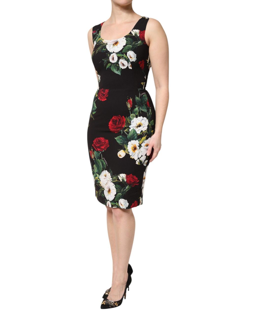 Dolce & Gabbana Black Floral Print Sleeveless Sheath Dress