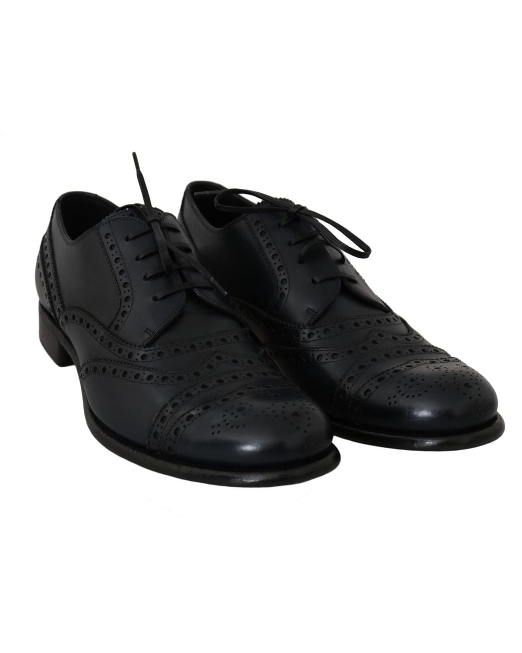 Dolce & Gabbana Black Dark Leather Wingtip Oxford Dress Shoes for men