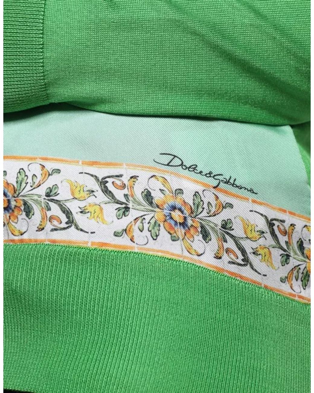 Dolce & Gabbana Green Silk Granita Al Limone Long Sleeves Sweater