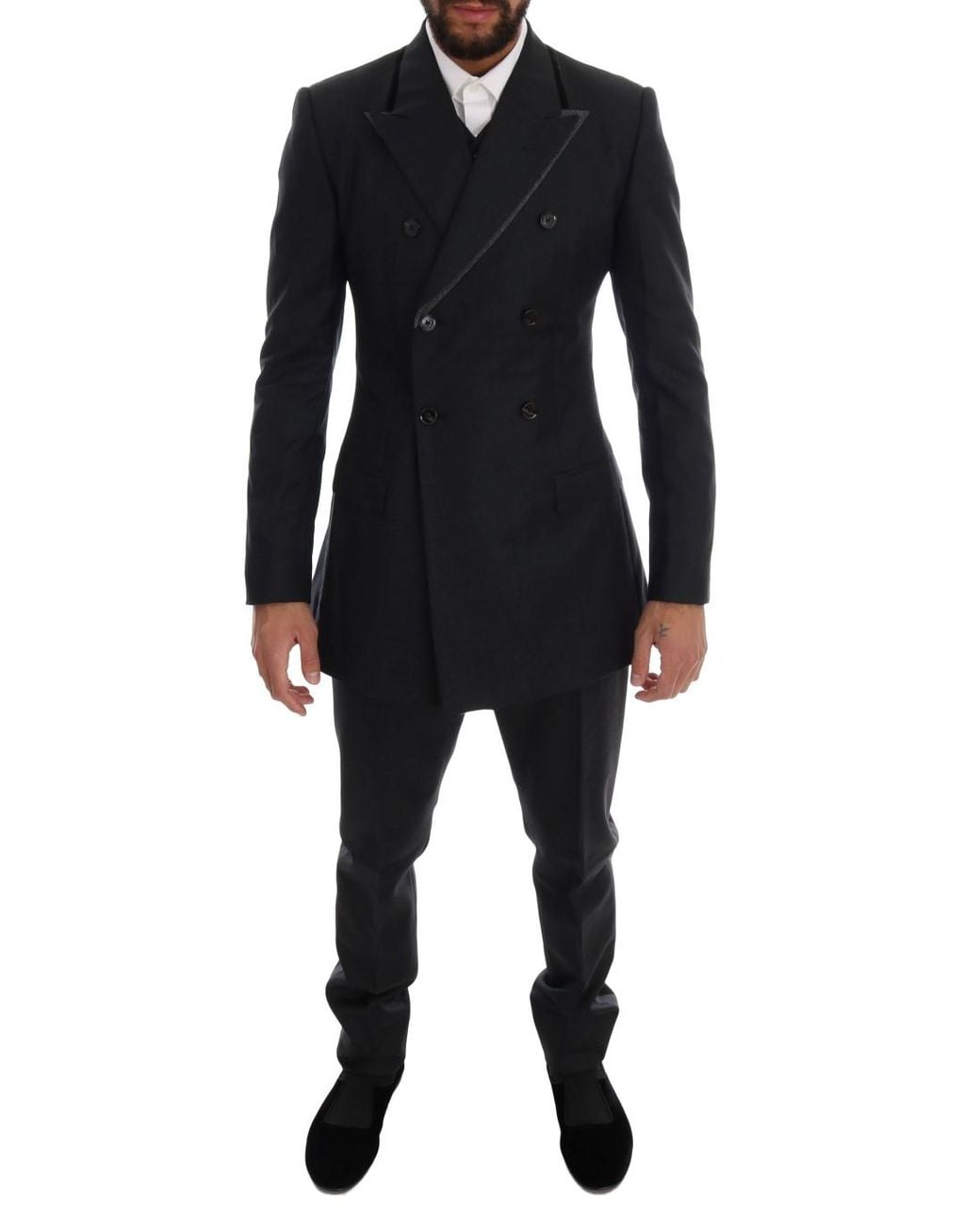 Dolce & Gabbana Black Wool Double Breasted 3 Piece Suit for men