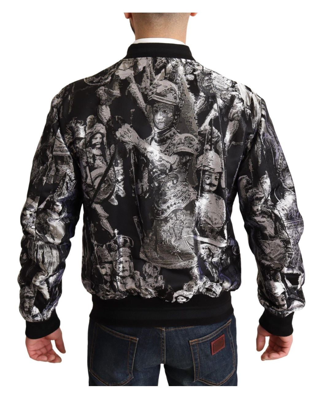 Dolce & Gabbana Black Silver Puppi Motive Bomber Jacket for men