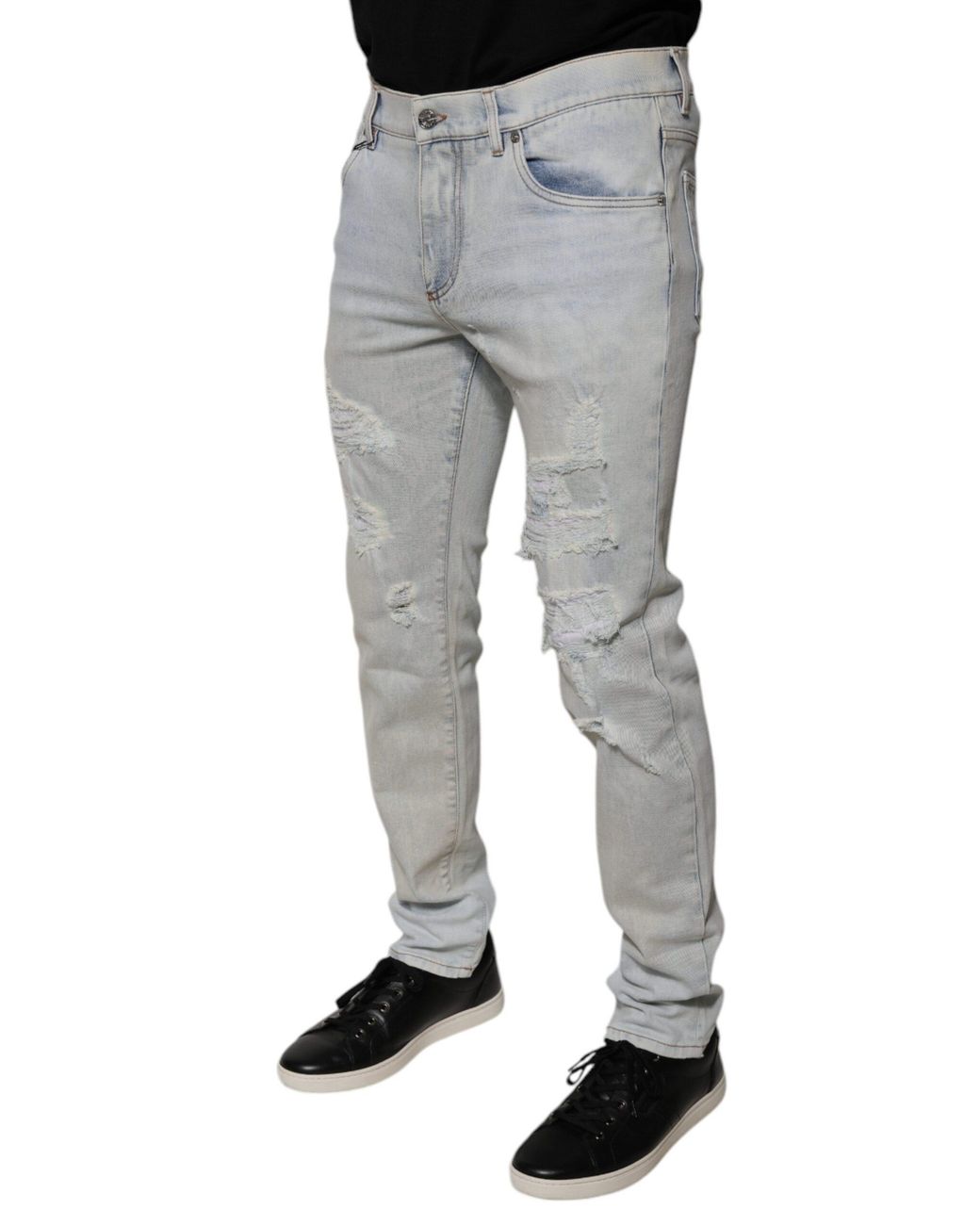 Dolce & Gabbana Gray Cotton Blend Tattered Skinny Denim Jeans for men