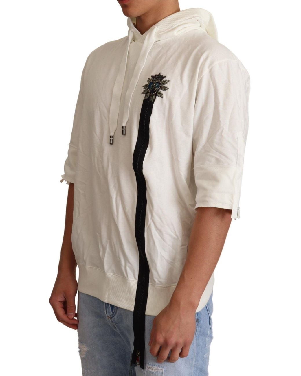 Dolce & Gabbana Natural Exquisite Off- Cotton Hooded Sweater for men