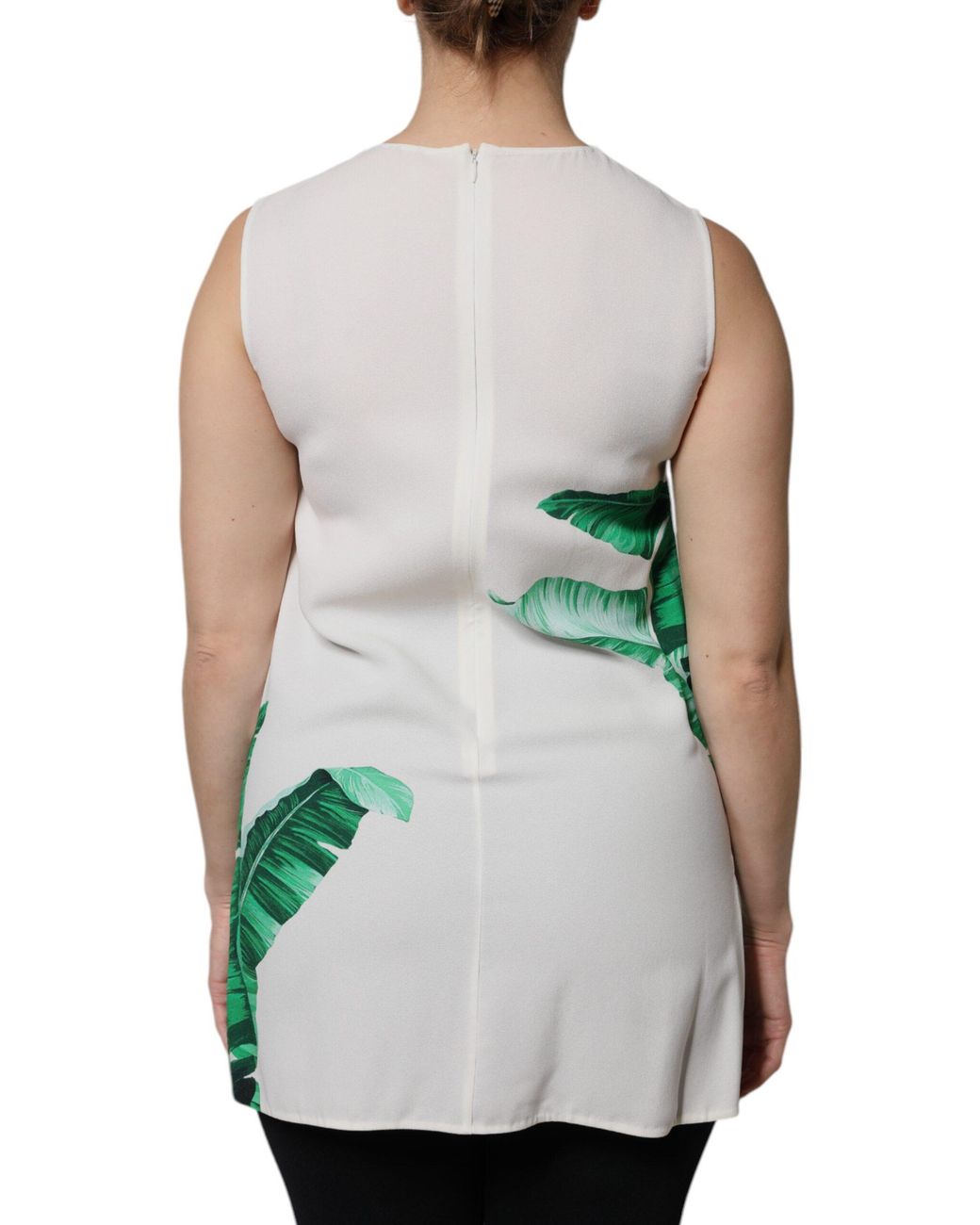 Dolce & Gabbana Green Banana Leaf Print Round Neck Tank Top