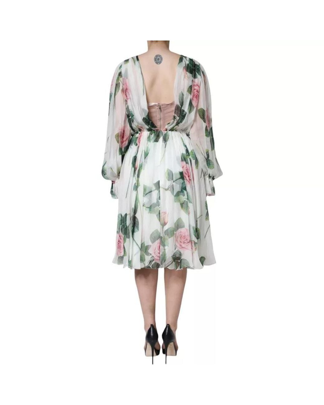Dolce & Gabbana White Silk Floral Print A-Line Midi Dress