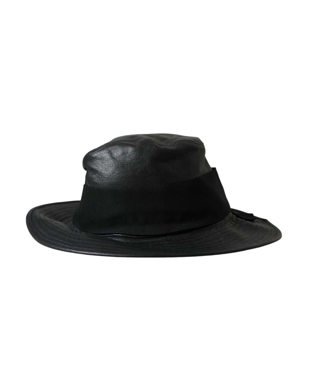 Dolce & Gabbana Black Leather Dg Coin Crystal Wide Brim Hat