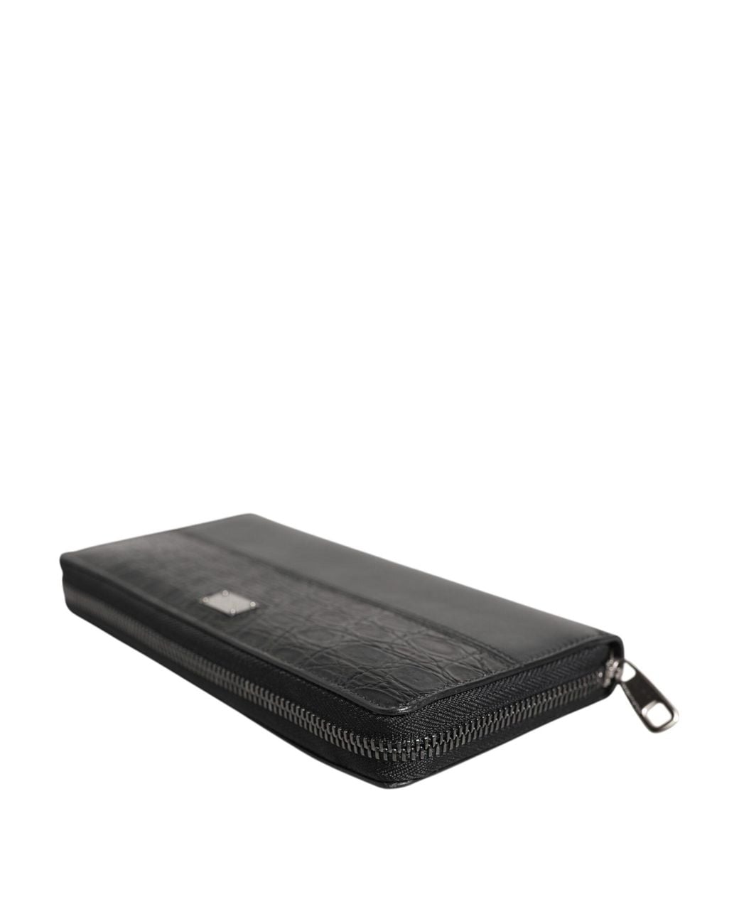 Dolce & Gabbana Black Leather Logo Plaque Zip Around Continental Wallet for men