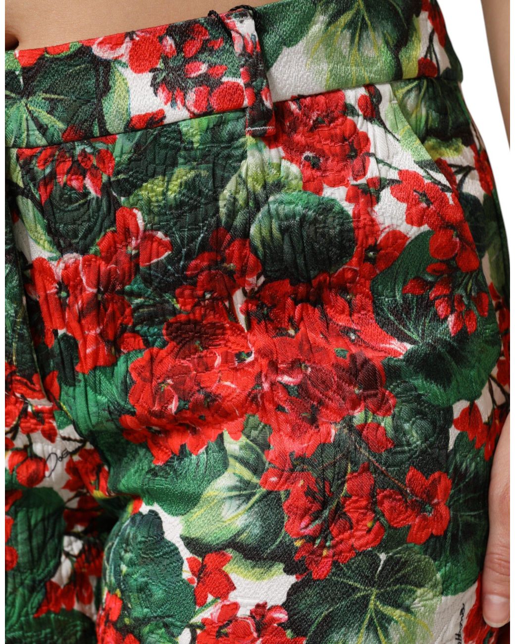 Dolce & Gabbana Red Floral Print Cropped Pants
