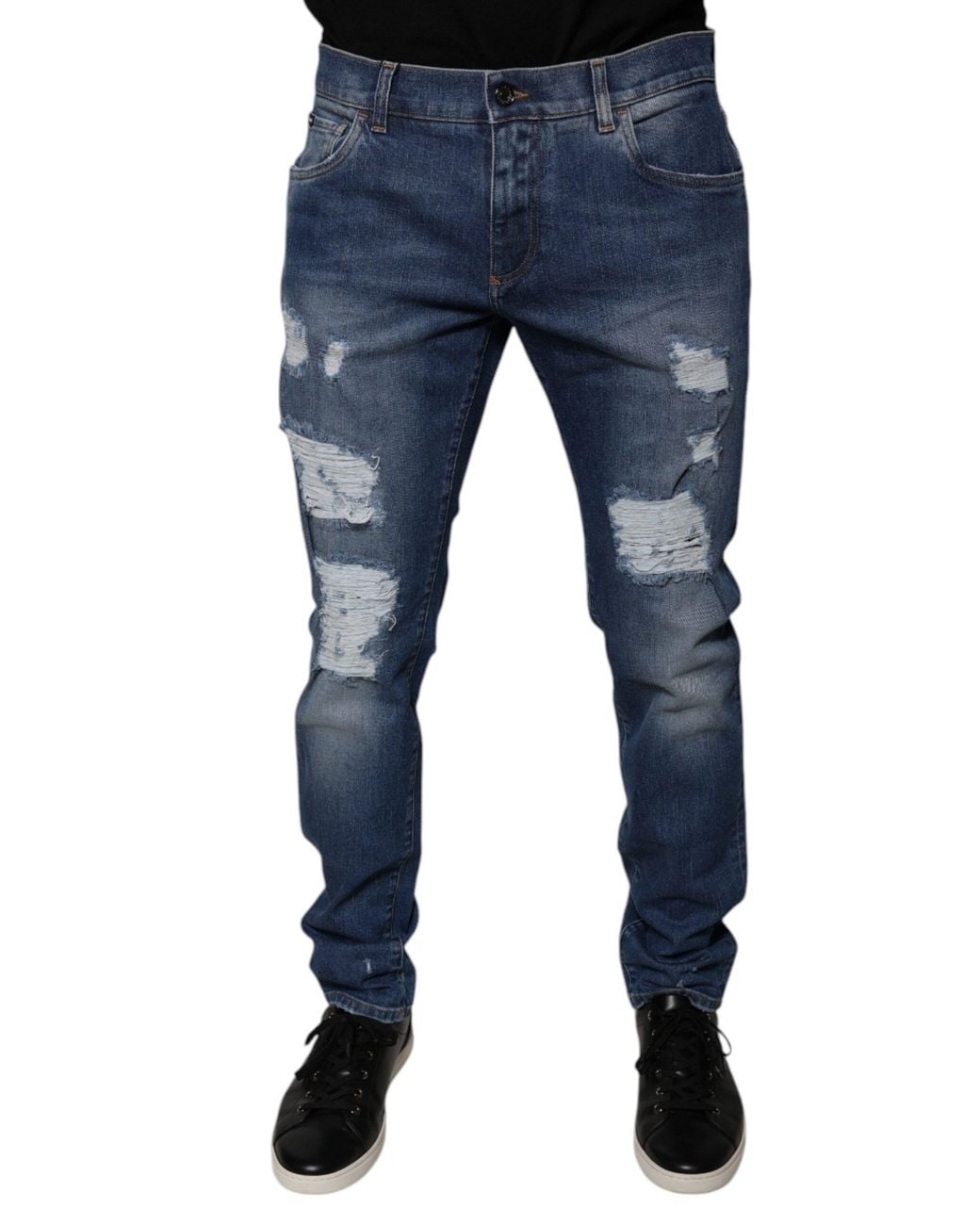 Dolce & Gabbana Blue Ripped Slim Jeans for men