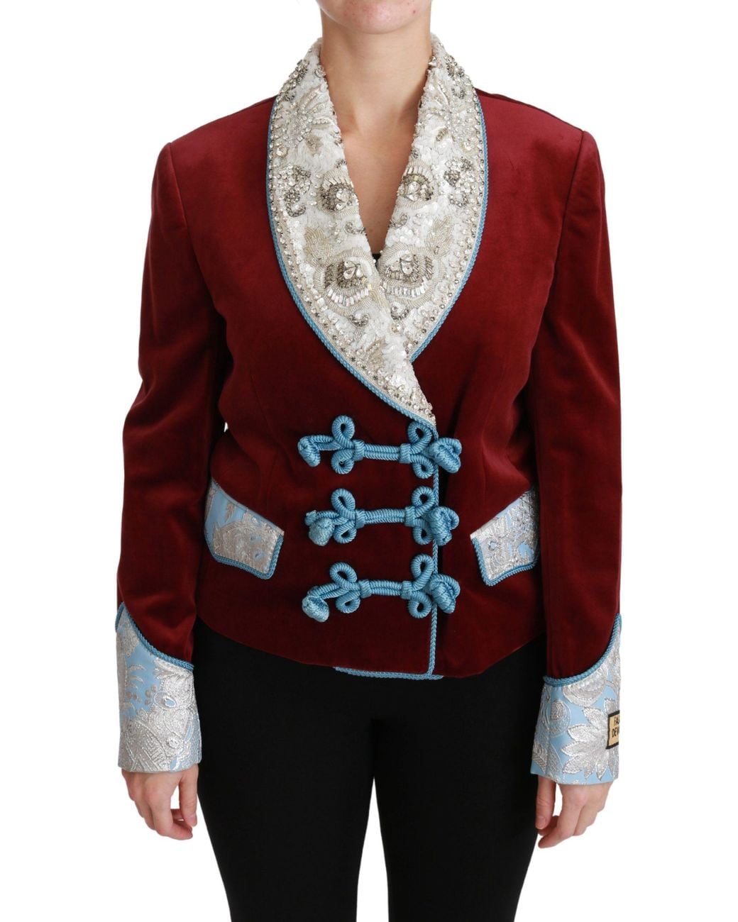 Dolce & Gabbana Red Velvet Baroque Crystal Blazer Jacket
