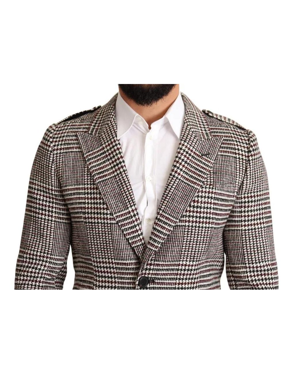 Dolce & Gabbana Black Glen Plaid Wool Coat Long Sleeve for men