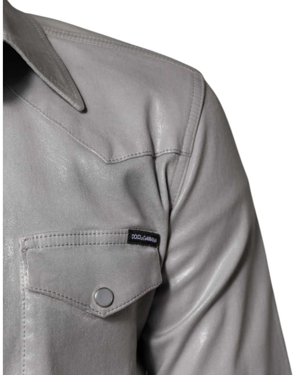Dolce & Gabbana Gray Metallic Cotton Button Down Shirt for men
