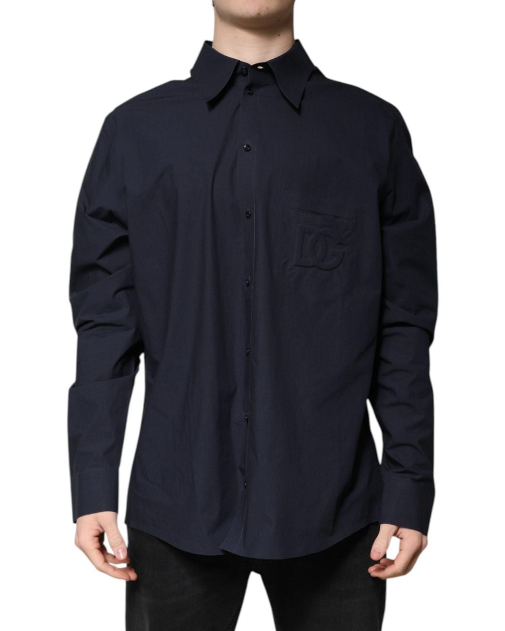 Dolce & Gabbana Blue Dark Cotton Long Sleeve Shirt for men