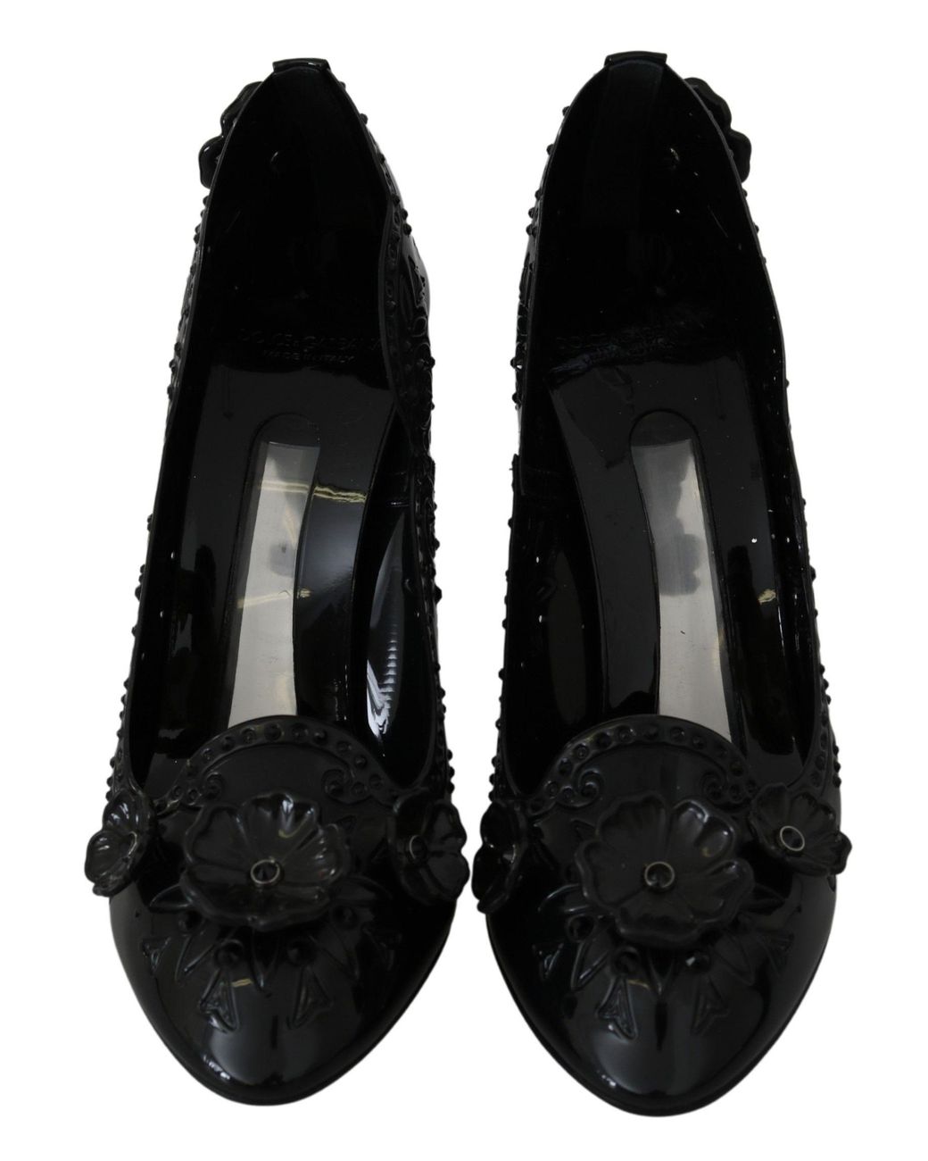 Dolce & Gabbana Floral Crystal Cinderella Pumps Black La7287
