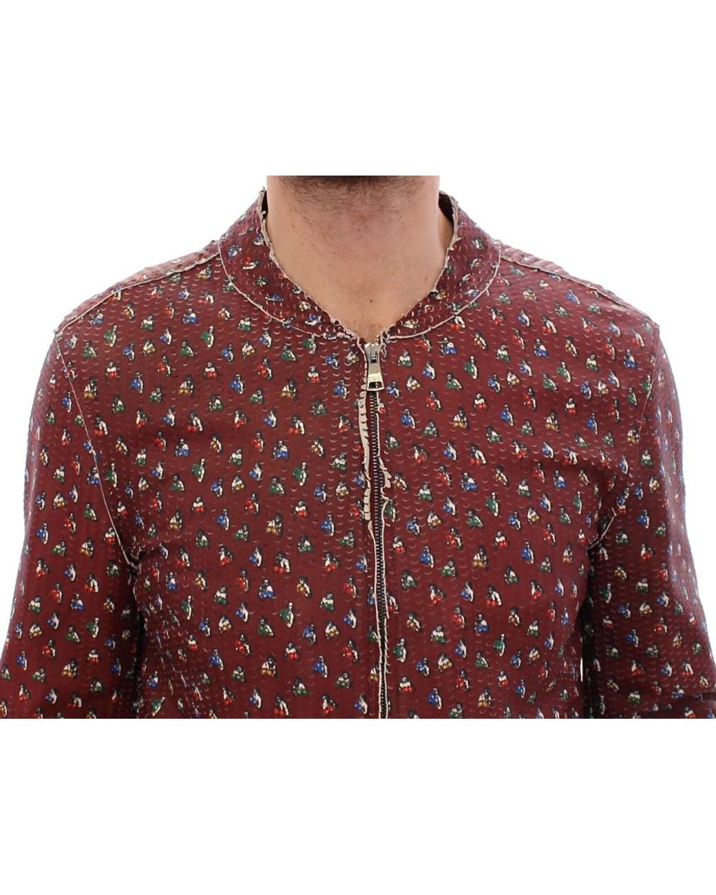 Dolce & Gabbana Red Leather Boxer Print Jacket Coat for men