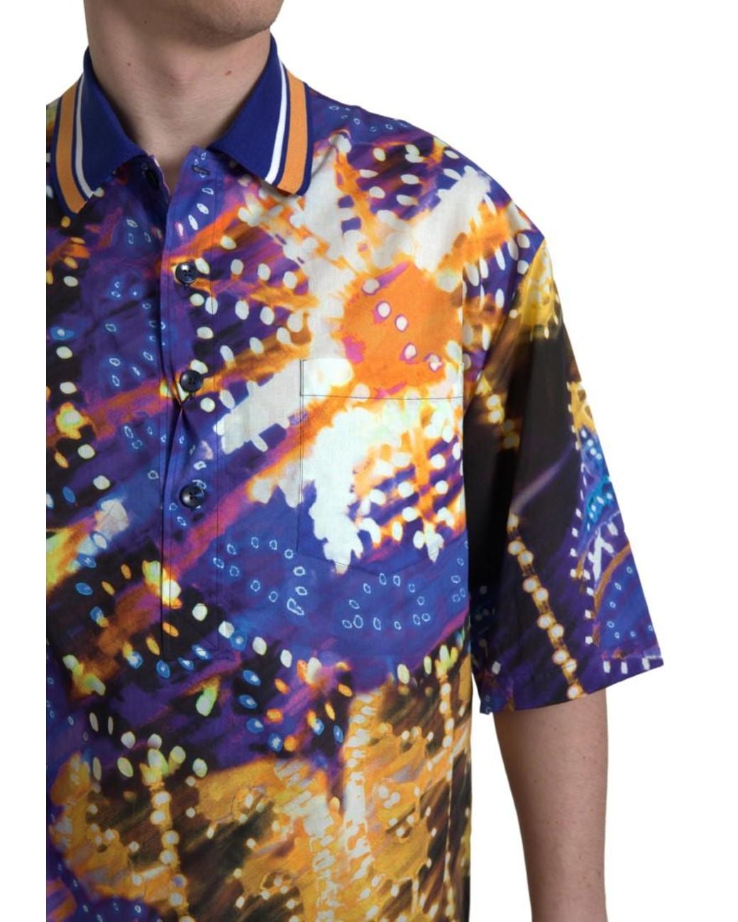 Dolce & Gabbana Blue Luminaire Print Cotton Polo Top Men Shirt for men