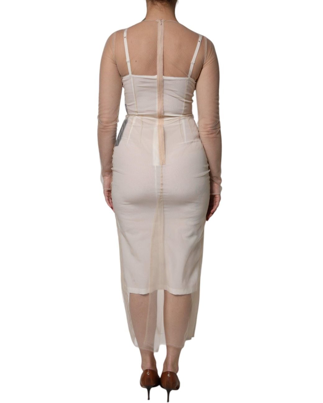 Dolce & Gabbana Natural Mesh Overlay Midi Dress