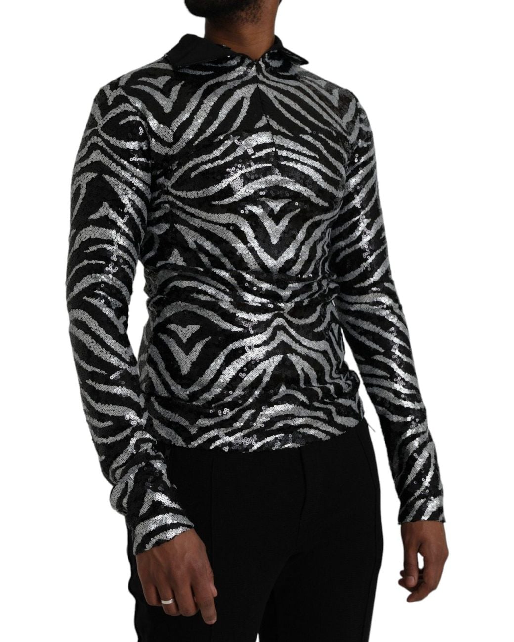 Dolce & Gabbana Black Sequined Polyester Sweater for men