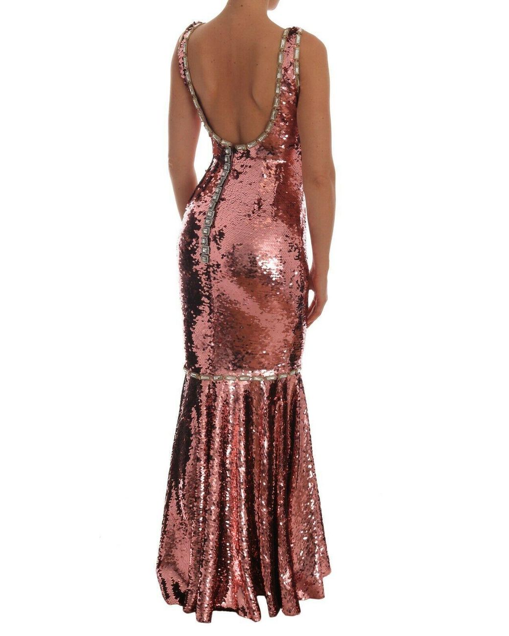 Dolce & Gabbana Red Pink Sequined Sheath Crystal Dress Gown