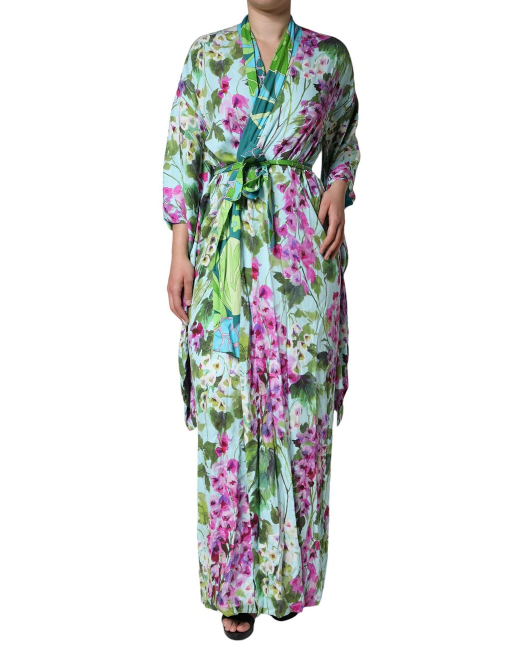 Dolce & Gabbana White Floral Silk Stretch Wrap Dress