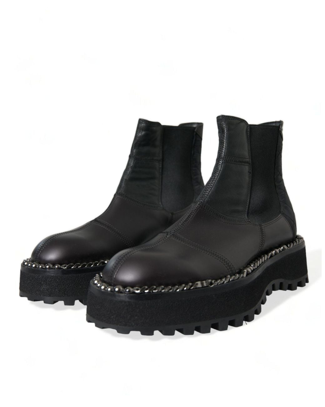 Dolce & Gabbana Black Leather Slip On Stretch Chelsea Boots Shoes for men
