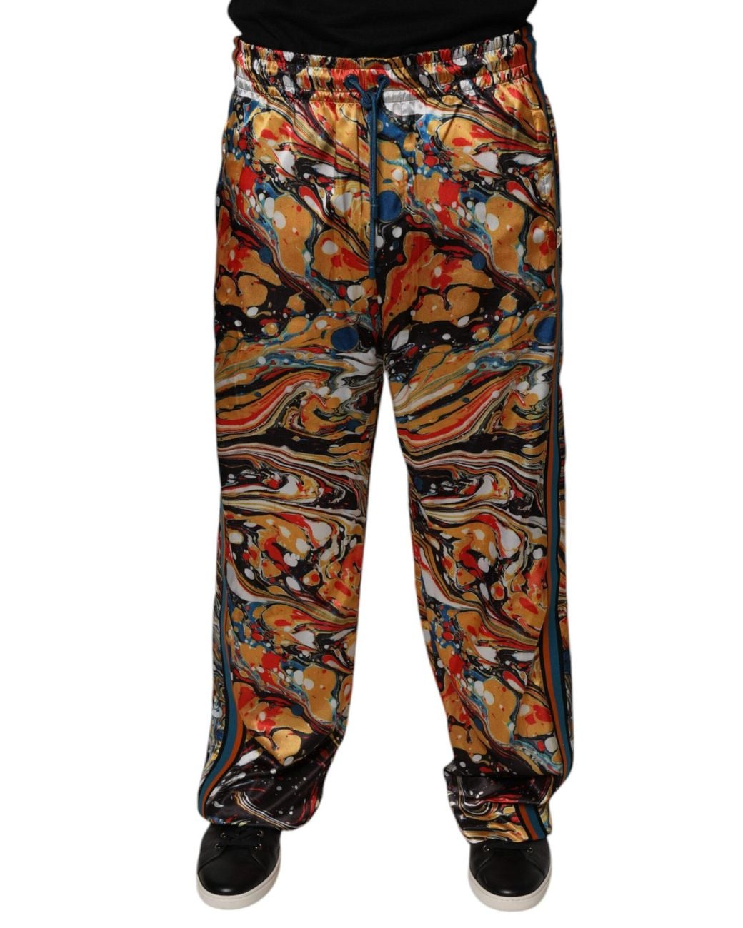 Dolce & Gabbana Black Marble Satin Tracksuit Pants for men
