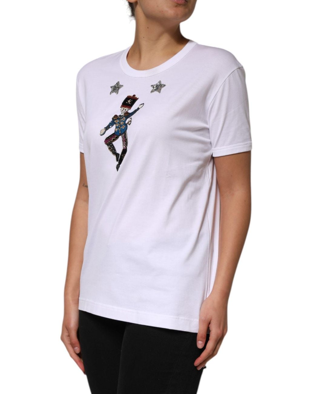 Dolce & Gabbana White Cotton Sequin Embellished Top T