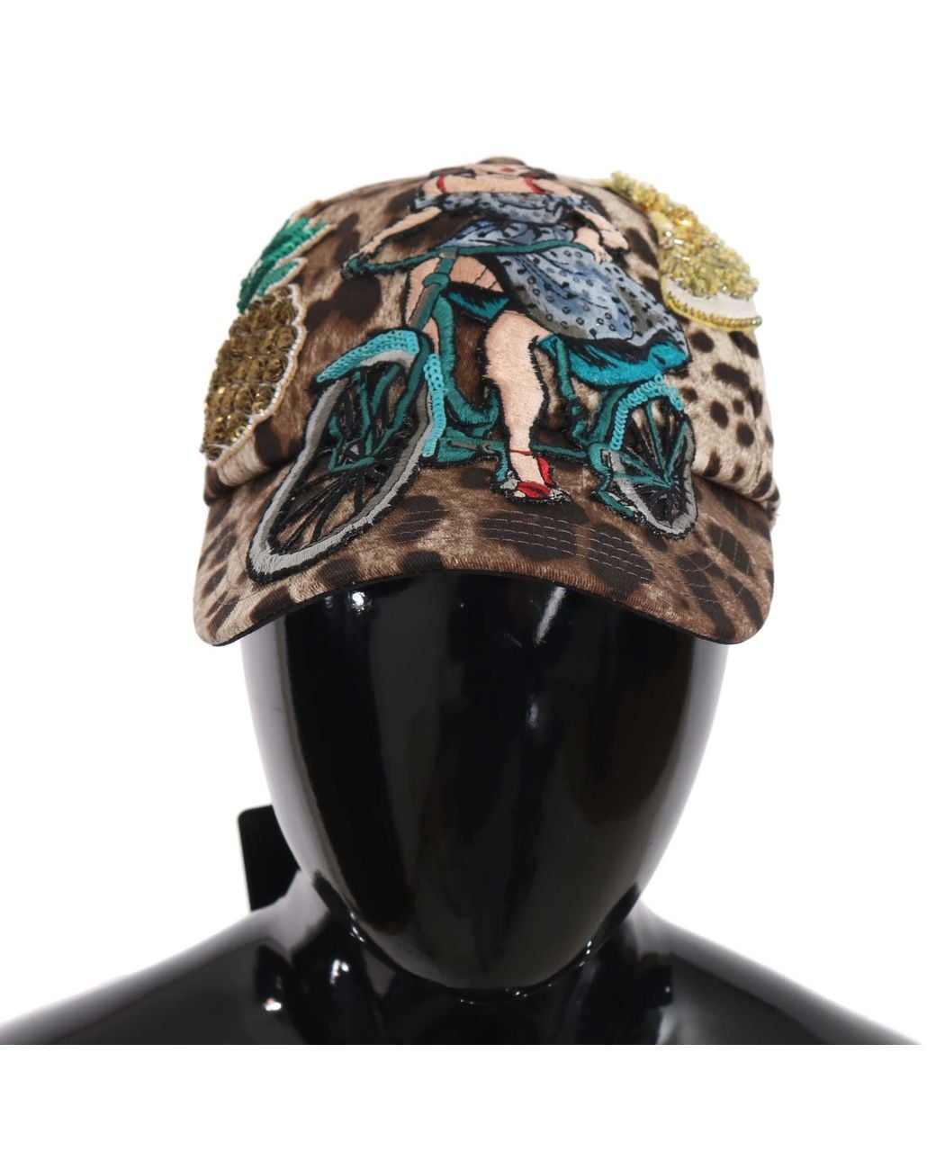 Dolce & Gabbana Black Leopard Sequin Sicily Applique Baseball Hat for men