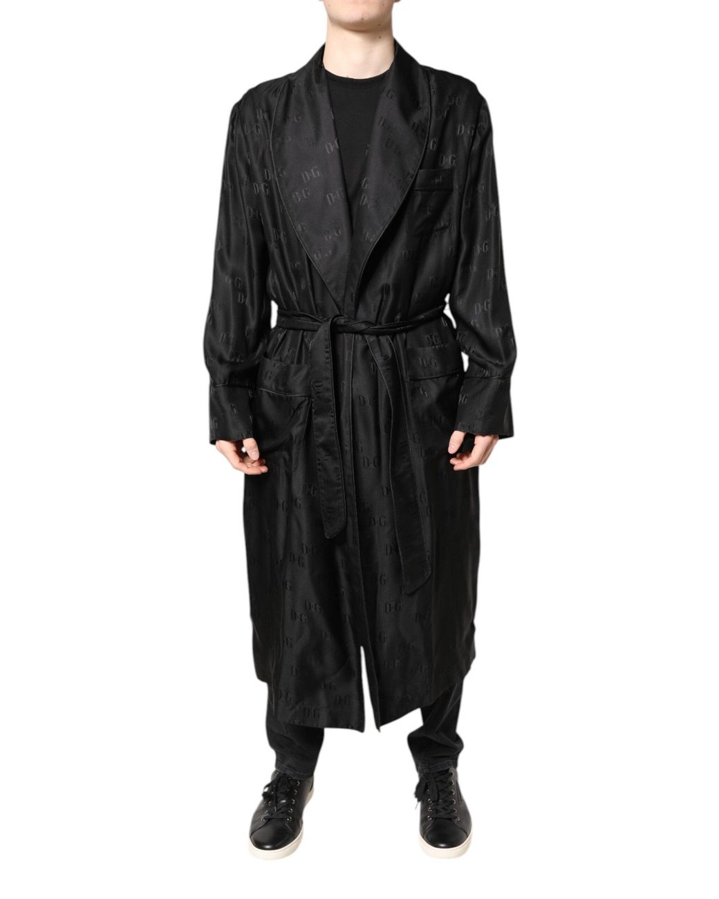 Dolce & Gabbana Black Belted Coats for men