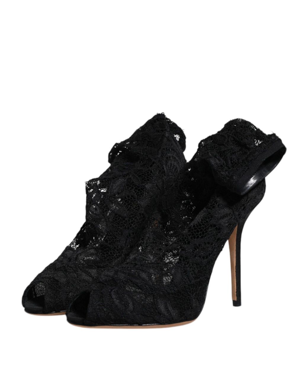 Dolce & Gabbana Black Lace Stretch Heels Mid Calf Boots Shoes