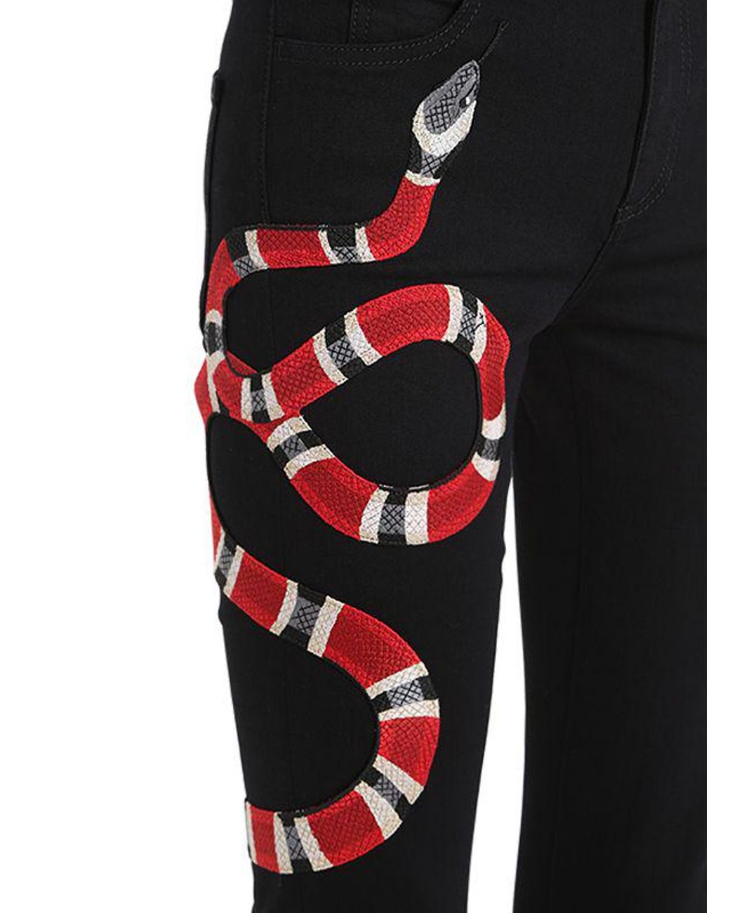 Gucci Snake Embroidered Jeans in Black | Lyst