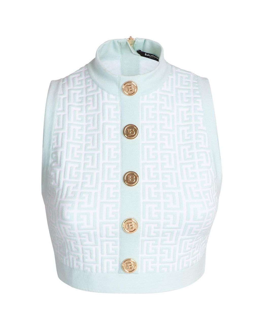 BALMAIN: top in stretch wool blend with monogram pattern - Ivory