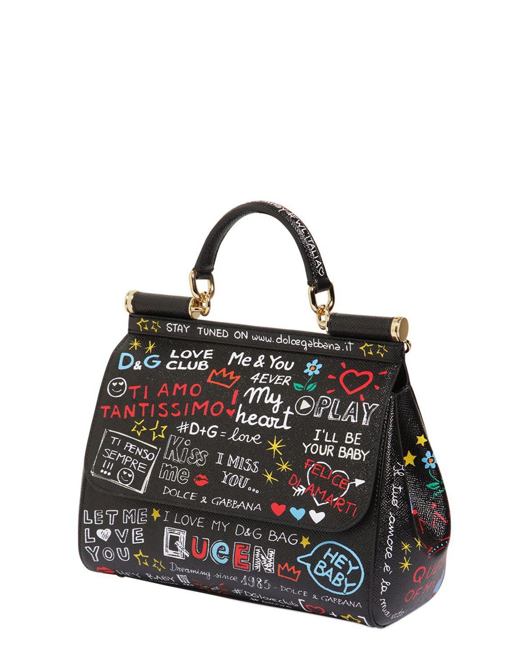 Dolce & Gabbana Medium Sicily Graffiti Leather Bag in Black | Lyst