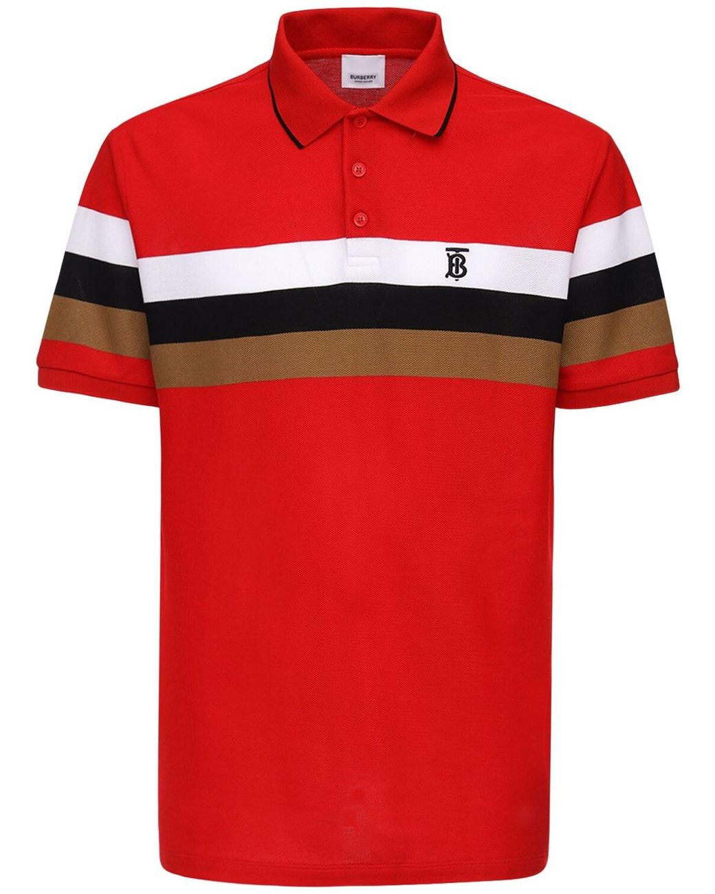 Burberry Heritage Striped Cotton Piqué Polo Shirt in Bright Red (Red ...