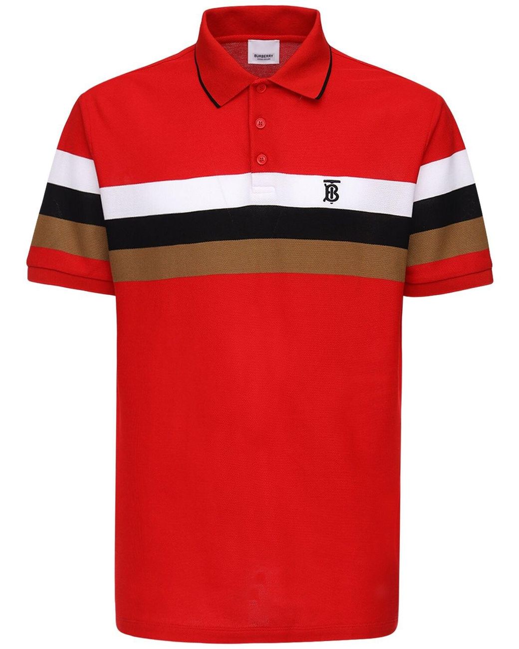 Burberry Heritage Striped Cotton Piqué Polo Shirt in Bright Red (Red