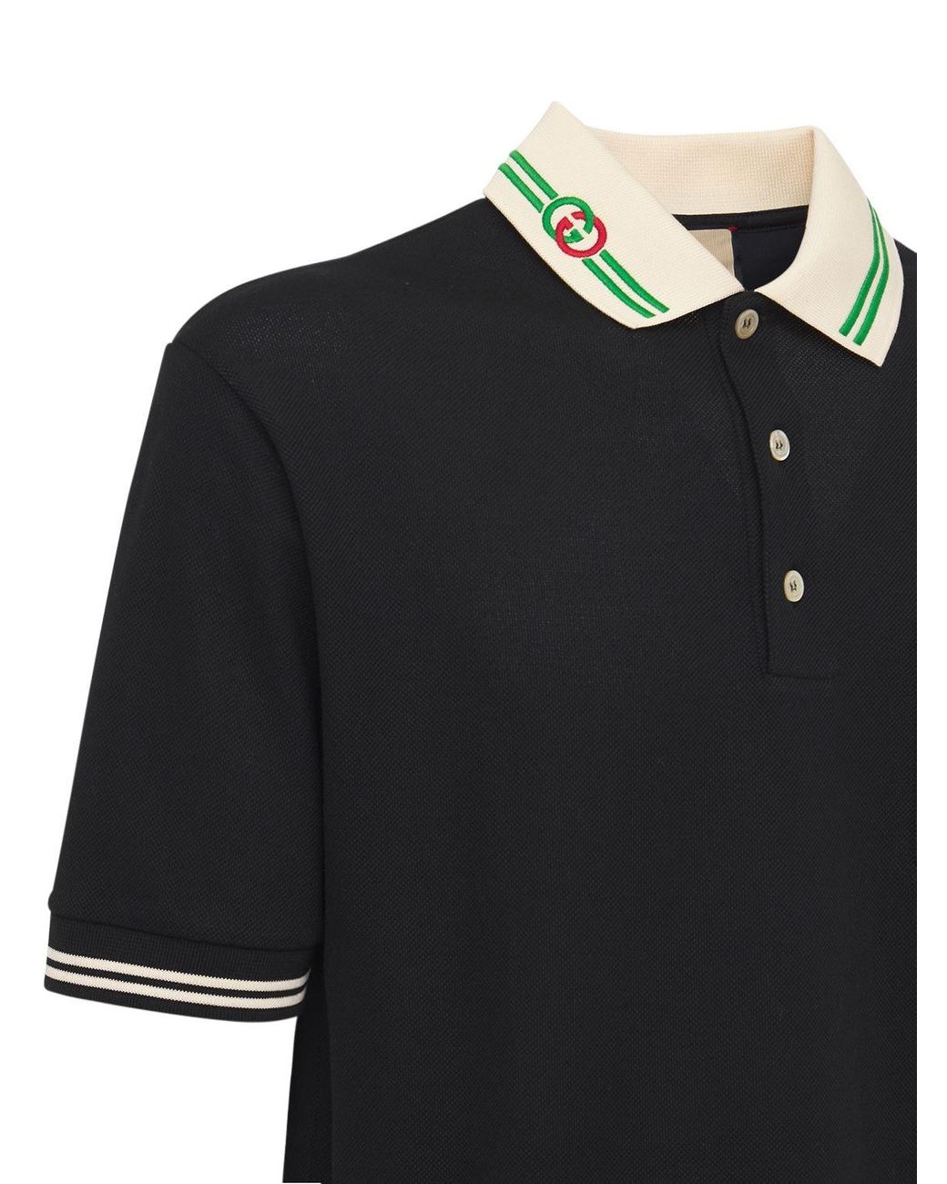 Gucci Interlocking G Cotton Piquet Polo in Black for Men | Lyst