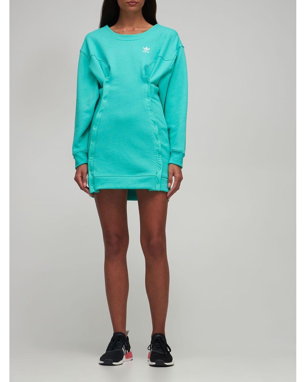 adidas Originals Cotton Sweat Dress W/ Snaps in Blue | Lyst