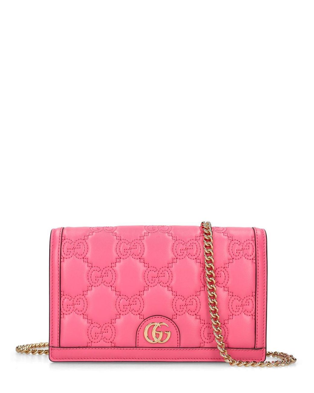 Gucci gg Matelassé Leather Wallet Bag W/chain in Pink | Lyst