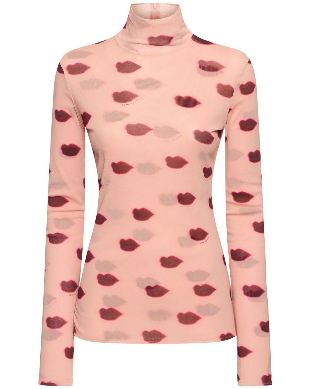 Stella McCartney Lip Print Mesh Turtleneck in Pink Lyst UK