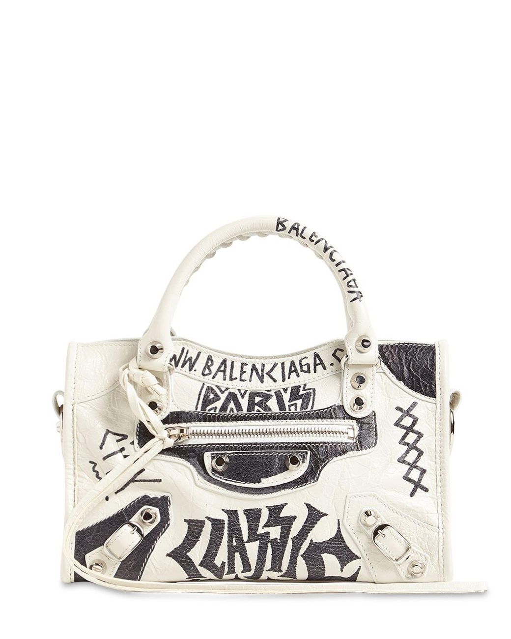 Balenciaga Mini Classic City Graffiti Bag in White