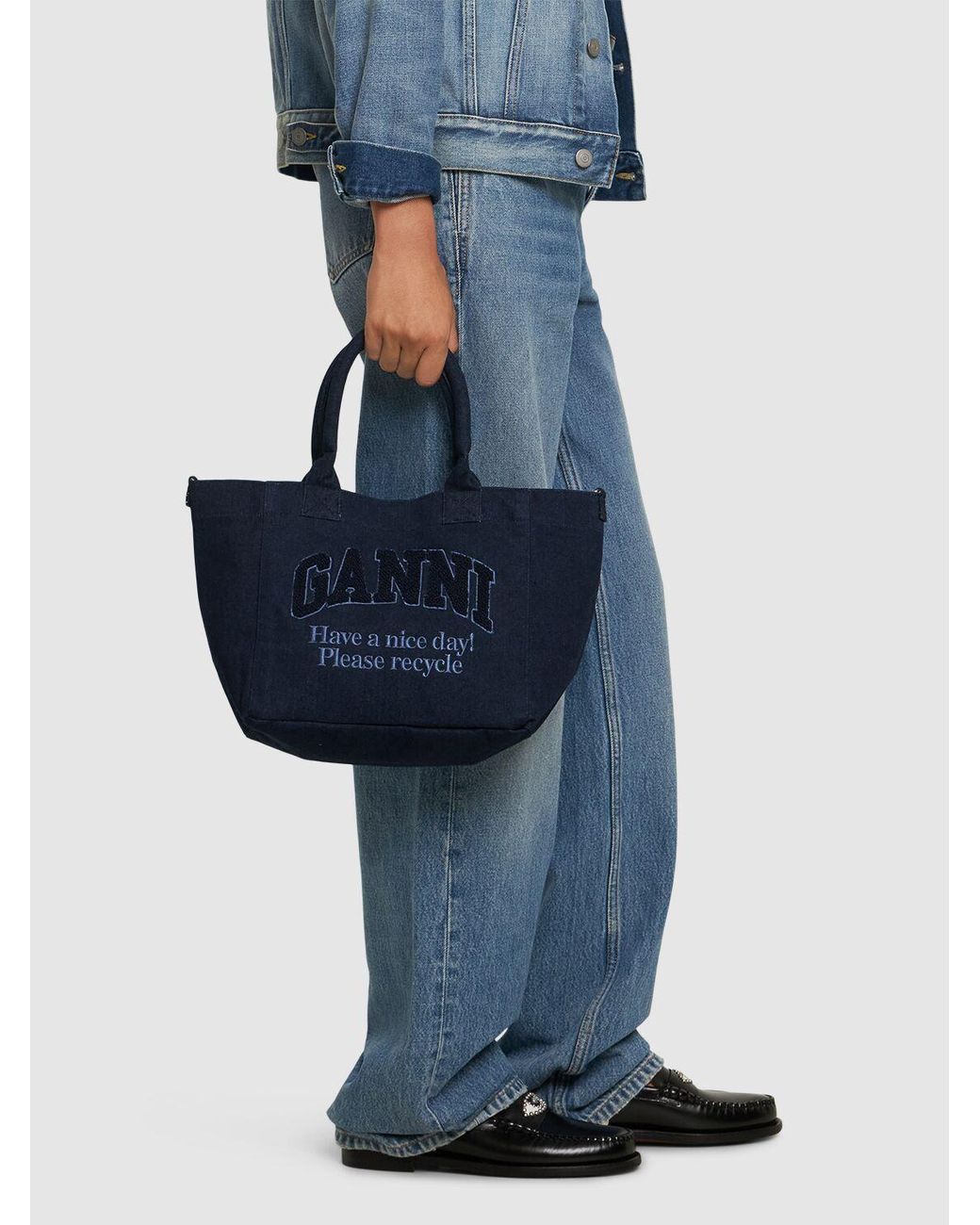 【送料&関税込】Ganni easy Shopping Bag In Blue Recycled Cot Ganni 'easy' Shopping Bag In Blue Recycled Cotton - ShopStyle