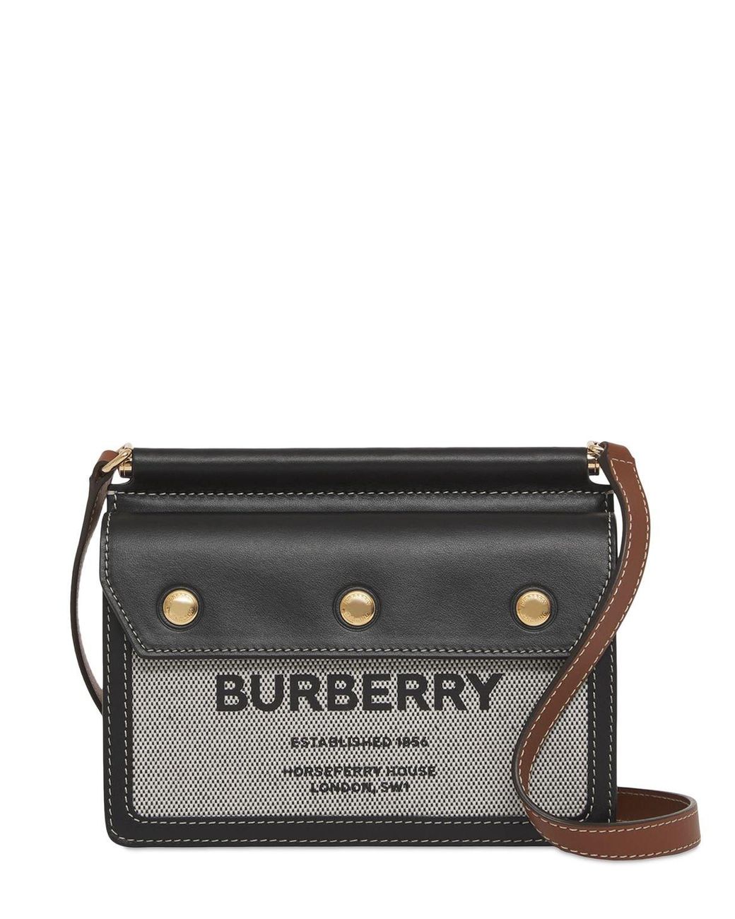 Burberry Baby Title Pocket Canvas & Leather Bag in Black/Tan (Black) Lyst