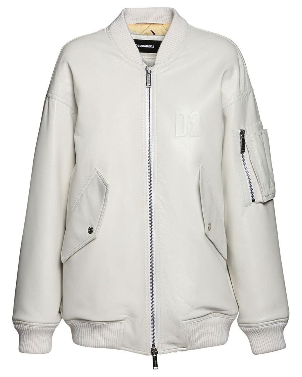 DSquared² Oversized Leather Bomber Jacket in White | Lyst Canada