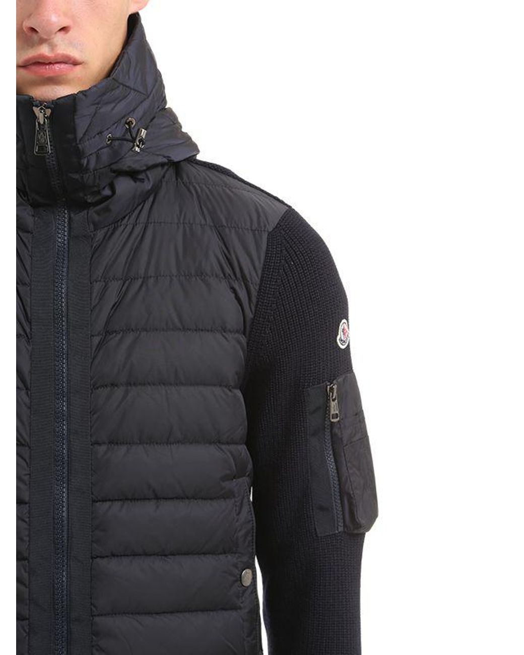 Moncler Synthetic Hooded Nylon & Wool Knit Down Jacket in Navy (Blue) for  Men | Lyst