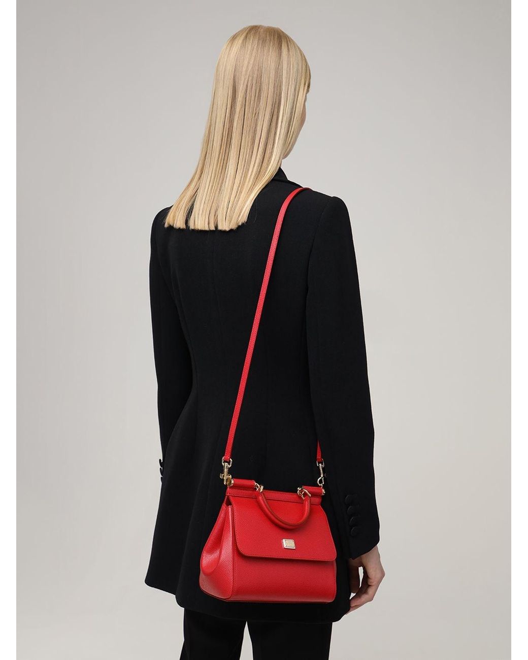 Dolce & Gabbana Medium Sicily Handbag In Dauphine Leather in Red 