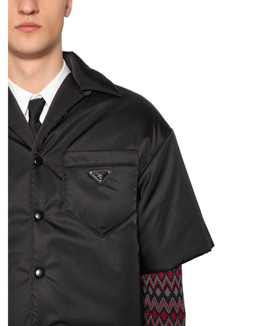 Prada Nylon Gabardine Bowling Shirt Jacket in Black for Men | Lyst