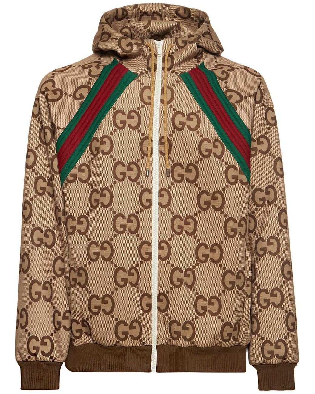 【グッチ】Gg hoodie Gucci Gg Printed Tech Zip-Up Hoodie in Brown for Men | Lyst