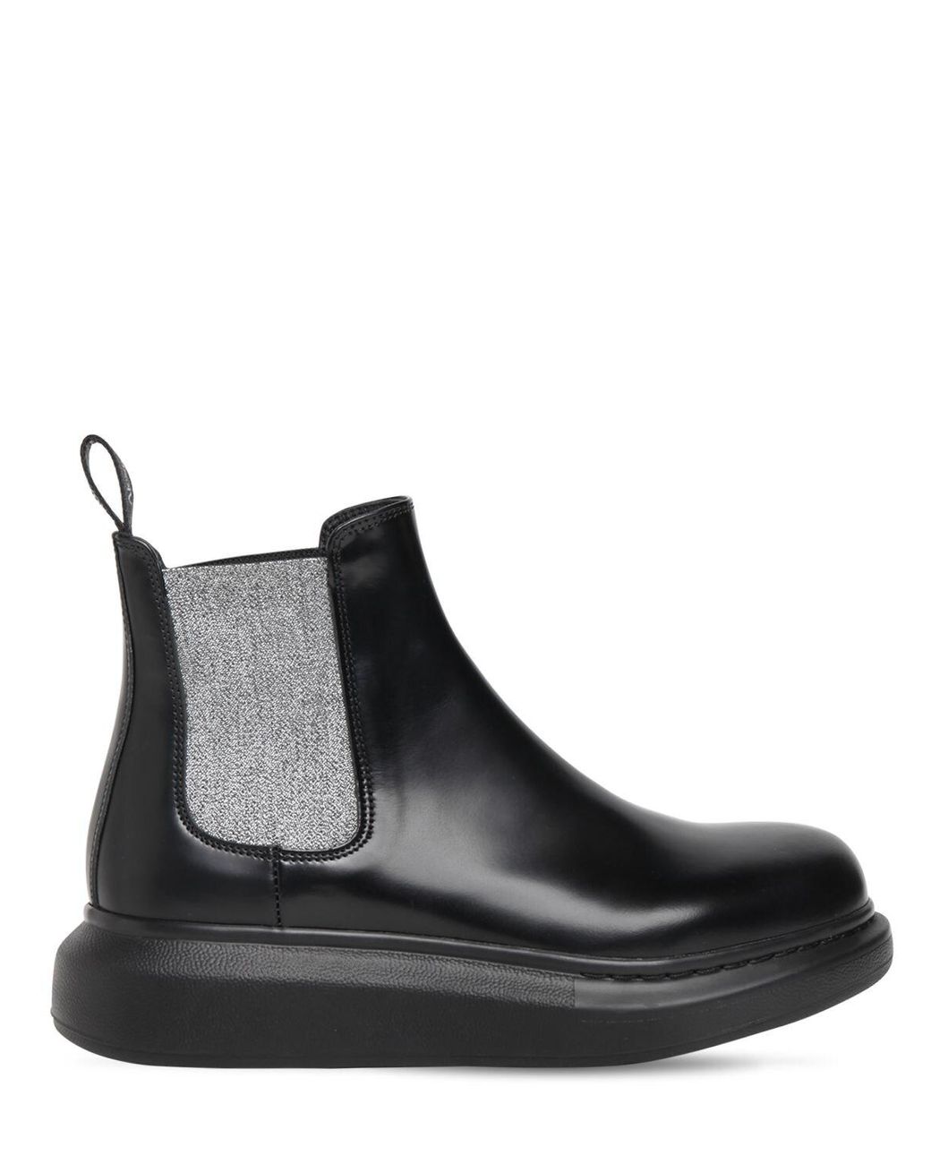 Alexander McQueen 45mm Hybrid Leather Chelsea Boots in Black/Silver ...